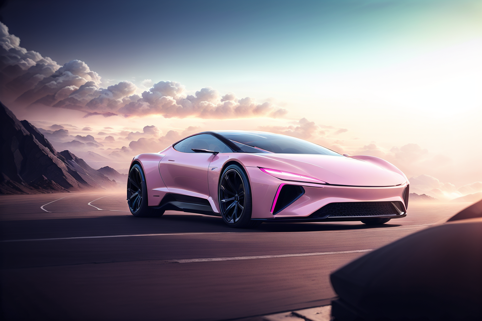 12755-2070602682-sports car,pink,blue car gallops from far to near on the way,cyberpunk,sunset,(1 car),on the edge is a sci-fi city,there are tal.png